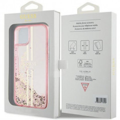 Kryt Guess Liquid Glitter Gold Stripes na Apple iPhone 15 Plus Ružový