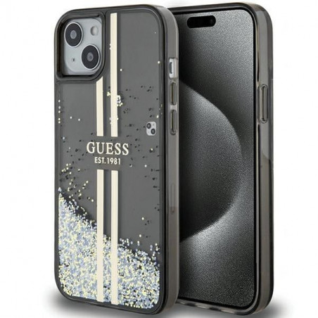 Kryt Guess Liquid Glitter Gold Stripes na Apple iPhone 15 Plus Čierny