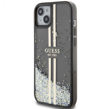 Kryt Guess Liquid Glitter Gold Stripes na Apple iPhone 15 Plus Čierny