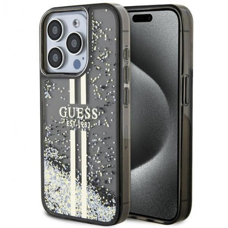 Kryt Guess Liquid Glitter Gold Stripes na Apple iPhone 15 Pro Čierny