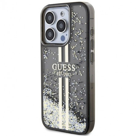 Kryt Guess Liquid Glitter Gold Stripes na Apple iPhone 15 Pro Čierny