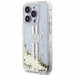 Kryt Guess Liquid Glitter Gold Stripes na Apple iPhone 15 Pro Max Transparentný