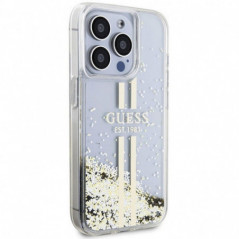 Kryt Guess Liquid Glitter Gold Stripes na Apple iPhone 15 Pro Max Transparentný