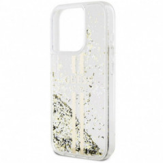 Kryt Guess Liquid Glitter Gold Stripes na Apple iPhone 15 Pro Max Transparentný