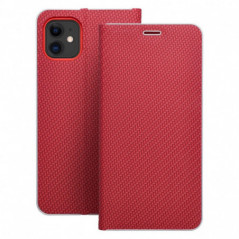 Peňaženkové puzdro LUNA Book Carbon na Apple iPhone 11 Uhlíkové vlákno, Elegant Červený