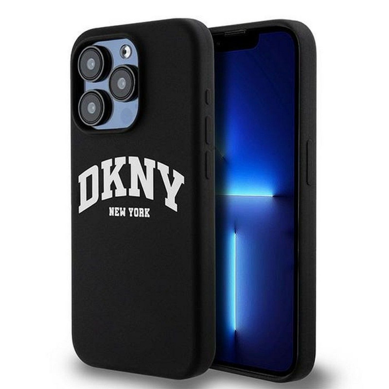 Kryt DKNY Silicone White Arch Logo na Apple iPhone 14 Pro MagSAFE  Čierny