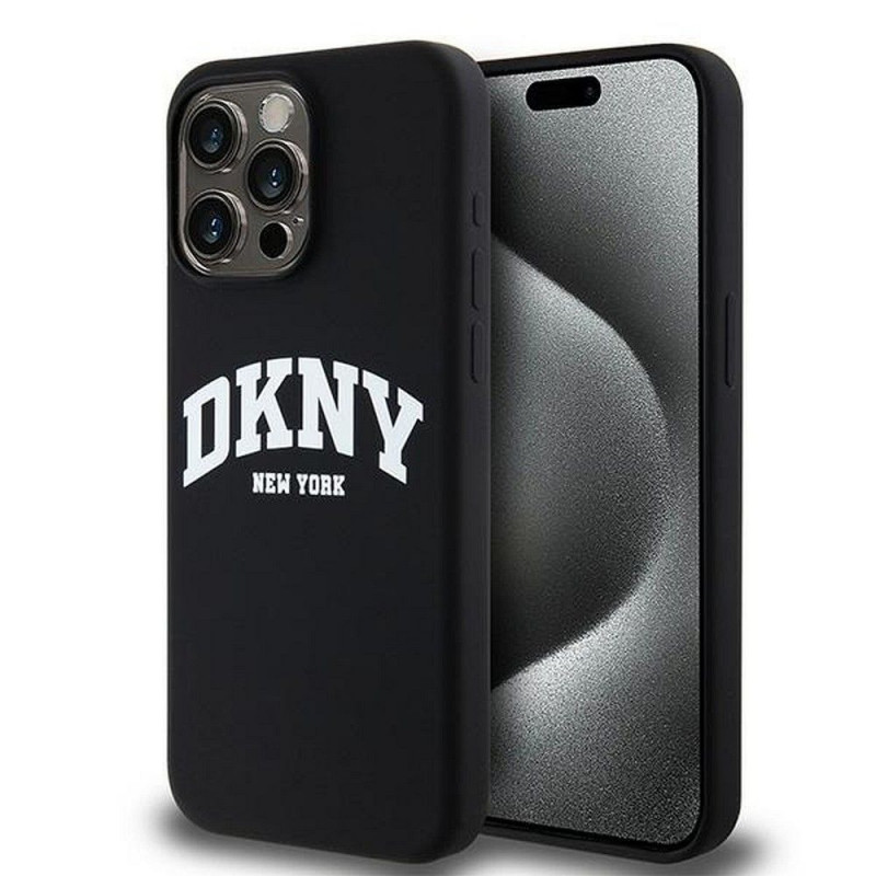 Kryt DKNY Silicone White Arch Logo na Apple iPhone 14 Pro Max MagSAFE  Čierny
