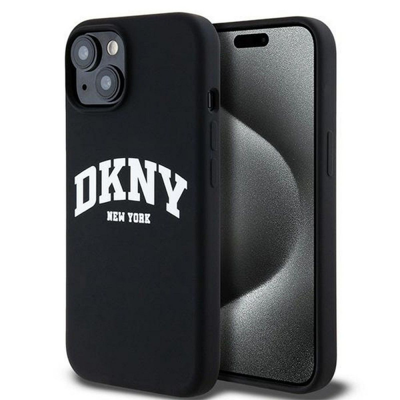 Kryt DKNY Silicone White Arch Logo na Apple iPhone 15 MagSAFE  Čierny