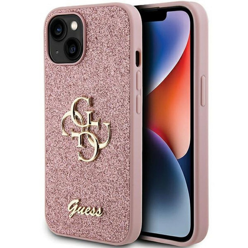 Kryt Guess Fixed Glitter Big 4G na Apple iPhone 15 Ružový