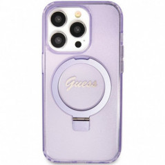 Kryt Guess Glitter Script Logo - Ring stand na Apple iPhone 15 Pro MagSAFE  Fialový (Purple)