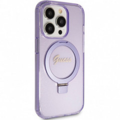 Kryt Guess Glitter Script Logo - Ring stand na Apple iPhone 15 Pro MagSAFE  Fialový (Purple)