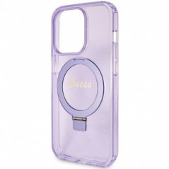 Kryt Guess Glitter Script Logo - Ring stand na Apple iPhone 15 Pro MagSAFE  Fialový (Purple)