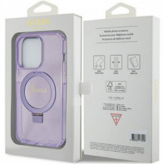 Kryt Guess Glitter Script Logo - Ring stand na Apple iPhone 15 Pro MagSAFE  Fialový (Purple)