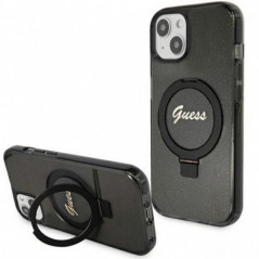 Kryt Guess Glitter Script Logo - Ring stand na Apple iPhone 15 MagSAFE  Čierny