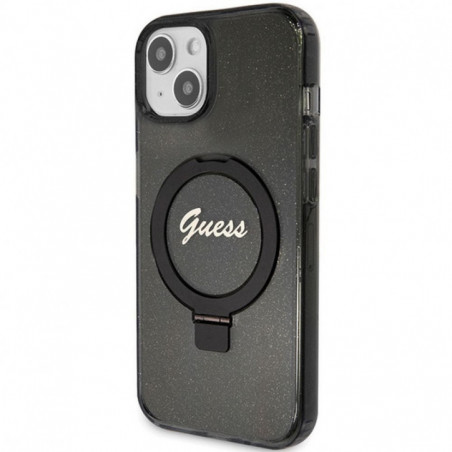 Kryt Guess Glitter Script Logo - Ring stand na Apple iPhone 15 Plus MagSAFE  Čierny