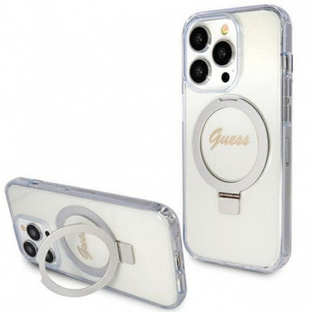 Kryt Guess Glitter Script Logo - Ring stand na Apple iPhone 15 Pro Max MagSAFE  Transparentný