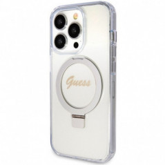 Kryt Guess Glitter Script Logo - Ring stand na Apple iPhone 15 Pro Max MagSAFE  Transparentný