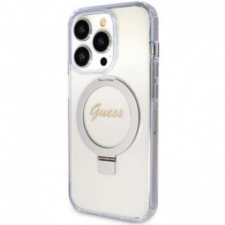 Kryt Guess Glitter Script Logo - Ring stand na Apple iPhone 15 Pro Max MagSAFE  Transparentný