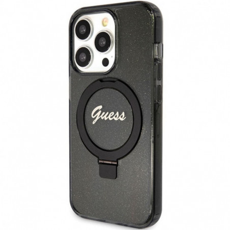 Kryt Guess Glitter Script Logo - Ring stand na Apple iPhone 15 Pro Max MagSAFE  Čierny