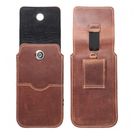 Univerzálne puzdro, Puzdro na opasok ROYAL - Leather universal flap pocket na Apple iPhone 12 Hnedý