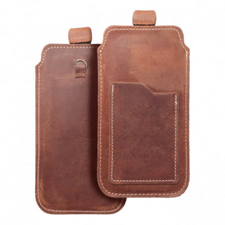 Univerzálne puzdro, Puzdro na opasok ROYAL - Leather universal flap pocket na Apple iPhone 12 Hnedý