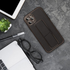 Kryt LEATHER Case Kickstand na Samsung Galaxy S24 FE Čierny