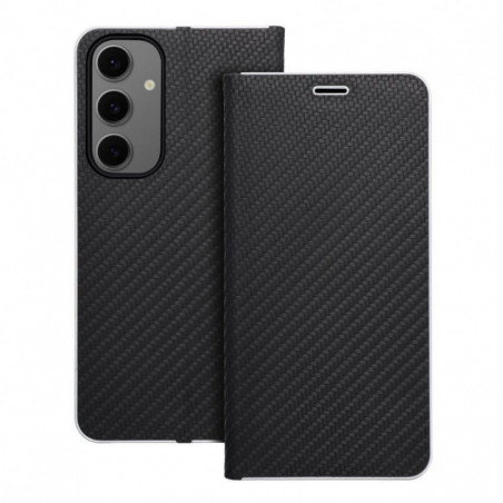 Peňaženkové puzdro LUNA Book Carbon na Samsung Galaxy S24 FE Uhlíkové vlákno, Elegant Čierny