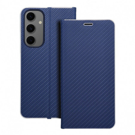 Peňaženkové puzdro LUNA Book Carbon na Samsung Galaxy S24 FE Uhlíkové vlákno, Elegant Modrý
