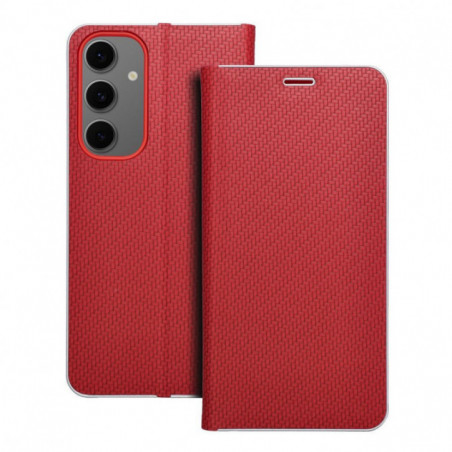 Peňaženkové puzdro LUNA Book Carbon na Samsung Galaxy S24 FE Uhlíkové vlákno, Elegant Červený