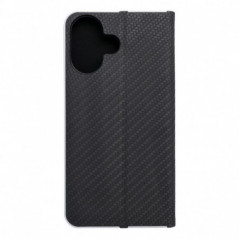 Peňaženkové puzdro LUNA Book Carbon na Apple iPhone 16 Uhlíkové vlákno, Elegant  Čierny