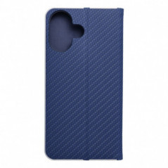 Peňaženkové puzdro LUNA Book Carbon na Apple iPhone 16 Uhlíkové vlákno, Elegant  Modrý
