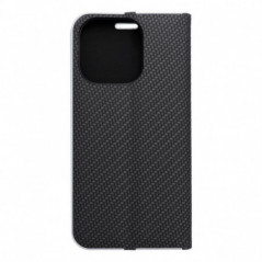 Peňaženkové puzdro LUNA Book Carbon na Apple iPhone 16 Pro Uhlíkové vlákno, Elegant  Čierny