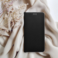 Peňaženkové puzdro LUNA Book Carbon na Apple iPhone 16 Pro Max Uhlíkové vlákno, Elegant  Čierny