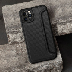 Peňaženkové puzdro Razor Book na Apple iPhone 16 Pro Max Uhlíkové vlákno, Karbónový vzor  Čierny