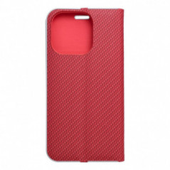 Peňaženkové puzdro LUNA Book Carbon na Apple iPhone 16 Pro Uhlíkové vlákno, Elegant  Červený