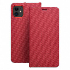Peňaženkové puzdro LUNA Book Carbon na Apple iPhone 16 Plus Uhlíkové vlákno, Elegant  Červený