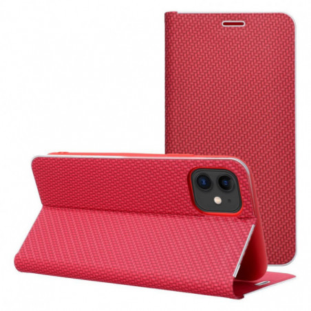 Peňaženkové puzdro LUNA Book Carbon na Apple iPhone 16 Pro Max Uhlíkové vlákno, Elegant Červený