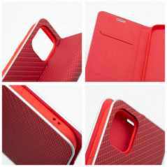 Peňaženkové puzdro LUNA Book Carbon na Apple iPhone 16 Pro Max Uhlíkové vlákno, Elegant  Červený