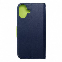 Peňaženkový obal Fancy Book na Apple iPhone 16 Plus Námornícka modrá / Limetkovo zelený
