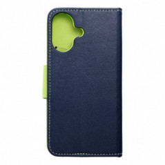 Peňaženkový obal Fancy Book na Apple iPhone 16 Námornícka modrá / Limetkovo zelený