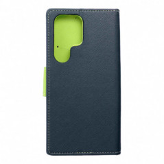 Peňaženkový obal Fancy Book na Samsung Galaxy S25 Ultra Námornícka modrá / Limetkovo zelený