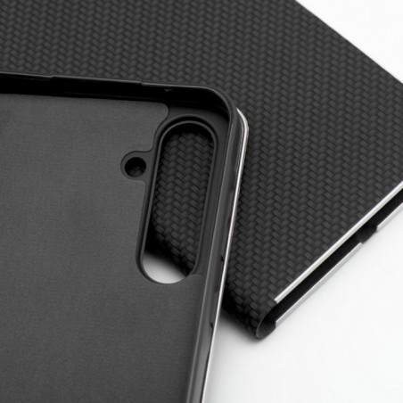 Peňaženkové puzdro LUNA Book Carbon na Samsung Galaxy S25 Uhlíkové vlákno, Elegant Čierny
