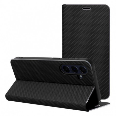 Peňaženkové puzdro LUNA Book Carbon na Samsung Galaxy S25 Ultra Uhlíkové vlákno, Elegant Čierny
