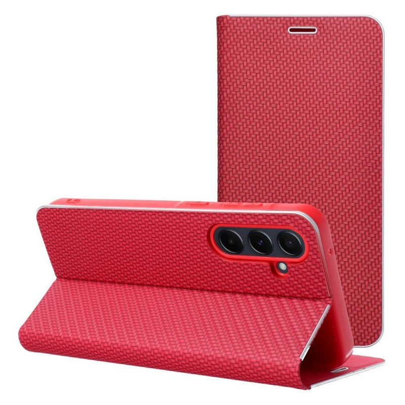 Peňaženkové puzdro LUNA Book Carbon na Samsung Galaxy A36 Uhlíkové vlákno, Elegant  Červený