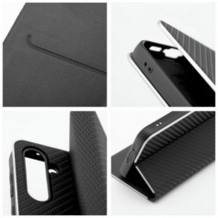 Peňaženkové puzdro LUNA Book Carbon na Samsung Galaxy A56 Uhlíkové vlákno, Elegant Čierny