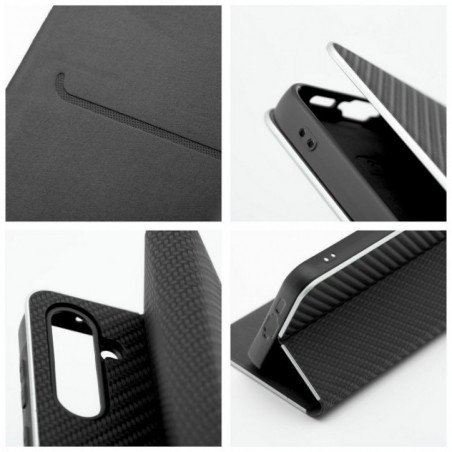 Peňaženkové puzdro LUNA Book Carbon na Samsung Galaxy A56 Uhlíkové vlákno, Elegant Čierny