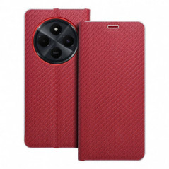 Peňaženkové puzdro LUNA Book Carbon na XIAOMI Redmi 14C Uhlíkové vlákno, Elegant  Červený