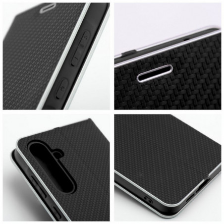 Peňaženkové puzdro LUNA Book Carbon na XIAOMI Redmi Note 14 4G Uhlíkové vlákno, Elegant Čierny