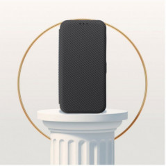 Peňaženkové puzdro FOLIO Side Magnet na Apple iPhone 15 Pro Max Elegant, Karbónový vzor  Čierny