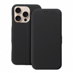 Peňaženkové puzdro FOLIO Side Magnet na Apple iPhone 15 Pro Max Elegant, Karbónový vzor  Čierny